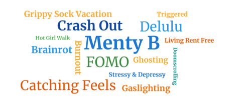 Word cloud featuring slang terms for mental health